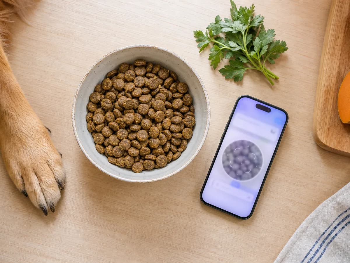 Análisis nutricional de la comida de una mascota con la cámara del teléfono